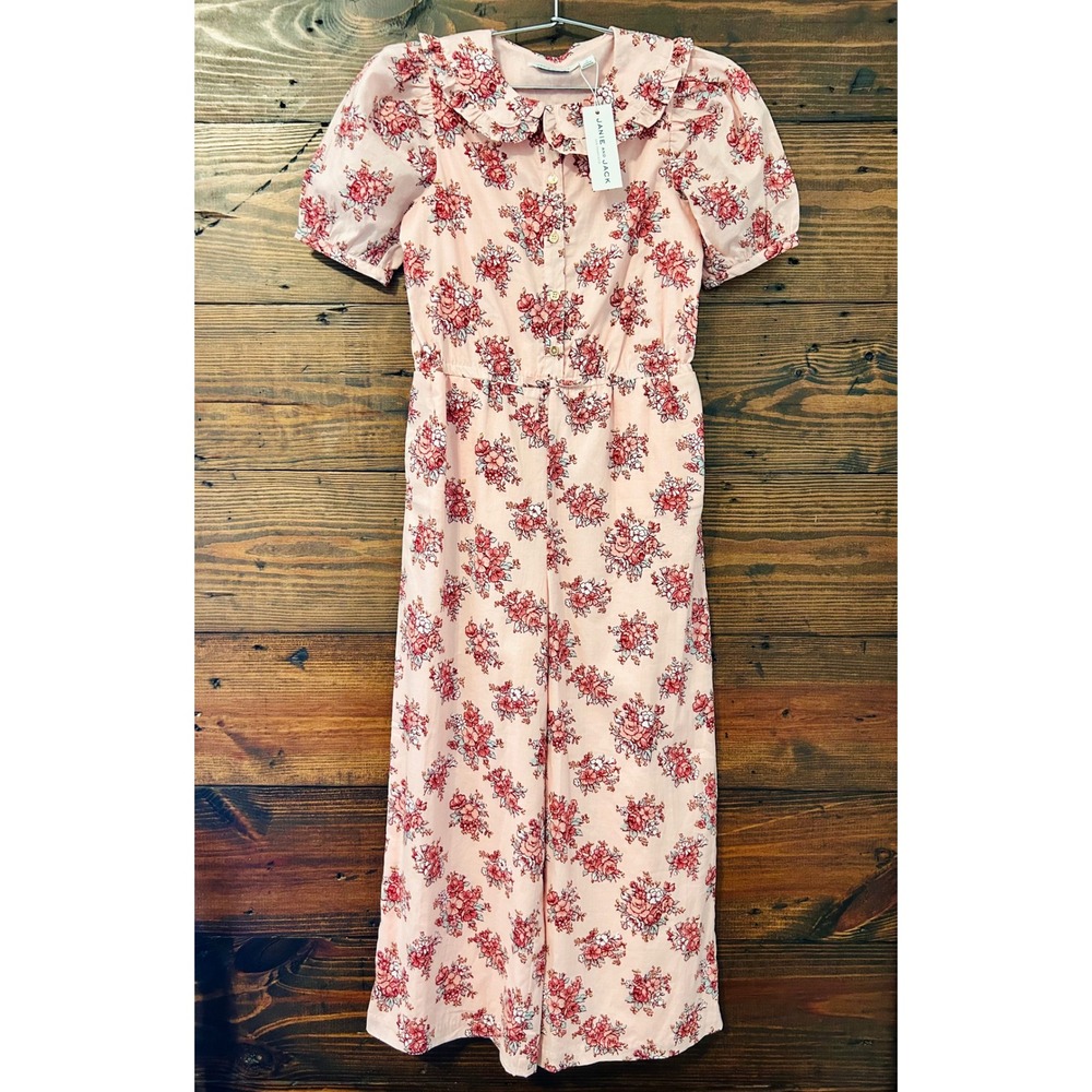 Janie and Jack Floral Jumpsuit Girls 10 Pink Peter Pan Collar Wide Leg Chic Fall